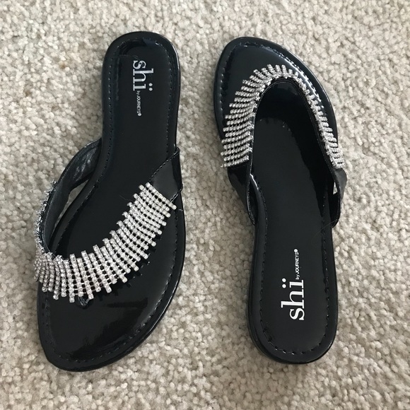Fancy Black Flip Flops with Jewel Bands - Picture 2 of 6